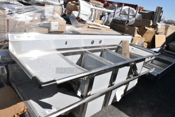 BRAND NEW SCRATCH AND DENT! Regency 600S31824224 Stainless Steel 3 Bay Sink w/ Dual Drain Boards. - Image 1 of 6