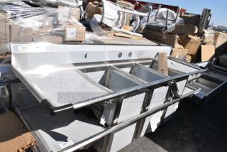 BRAND NEW SCRATCH AND DENT! Regency 600S31824224 Stainless Steel 3 Bay Sink w/ Dual Drain Boards.