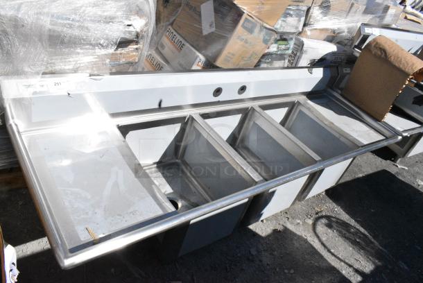 BRAND NEW SCRATCH AND DENT! Regency 600S31824218 Stainless Steel 3 Bay Sink w/ Dual Drain Boards. No Legs. - Image 1 of 8
