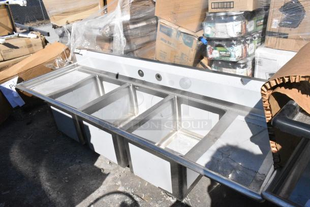 BRAND NEW SCRATCH AND DENT! Regency 600S31824218 Stainless Steel 3 Bay Sink w/ Dual Drain Boards. No Legs. - Image 2 of 8
