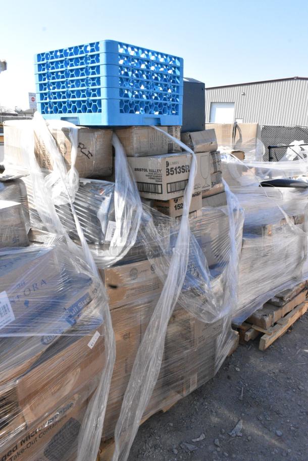 45 BRAND NEW SCRATCH AND DENT! Items Including Libbey 8513SR Bristol Valley 16 oz. Customizable Goblet - 24/Case, Libbey 15248 Gibraltar 4.5 oz. Espresso / Rocks Glass - 36/Case, Acopa Flat Plate 12x12, 176FLTHPBK6 Choice Black Six Hole Plastic Flatware Organizer, Lavex Mop Bucket, 375SW1462CL GET SW-1462-CL Via 6 oz. Customizable Tritan™ Plastic Champagne Flute - 24/Case. 45 Times Your Bid! May Be Missing Pieces. - Image 1 of 13