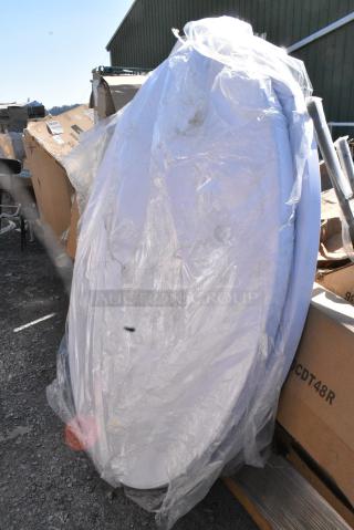 2 BRAND NEW SCRATCH AND DENT! White Poly Round Folding Table. 2 Times Your Bid! May Be Missing Pieces.