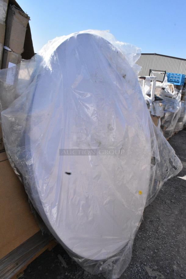 2 BRAND NEW SCRATCH AND DENT! White Poly Round Folding Table. 2 Times Your Bid! May Be Missing Pieces. - Image 2 of 2
