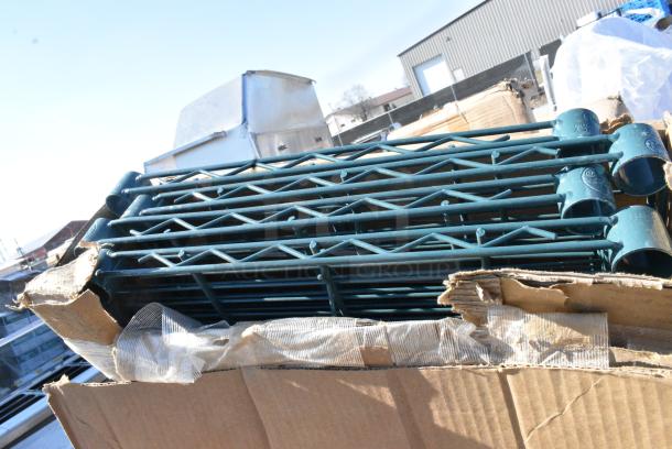 BRAND NEW SCRATCH AND DENT! Box of Green Finish Wire Shelves - Image 1 of 2