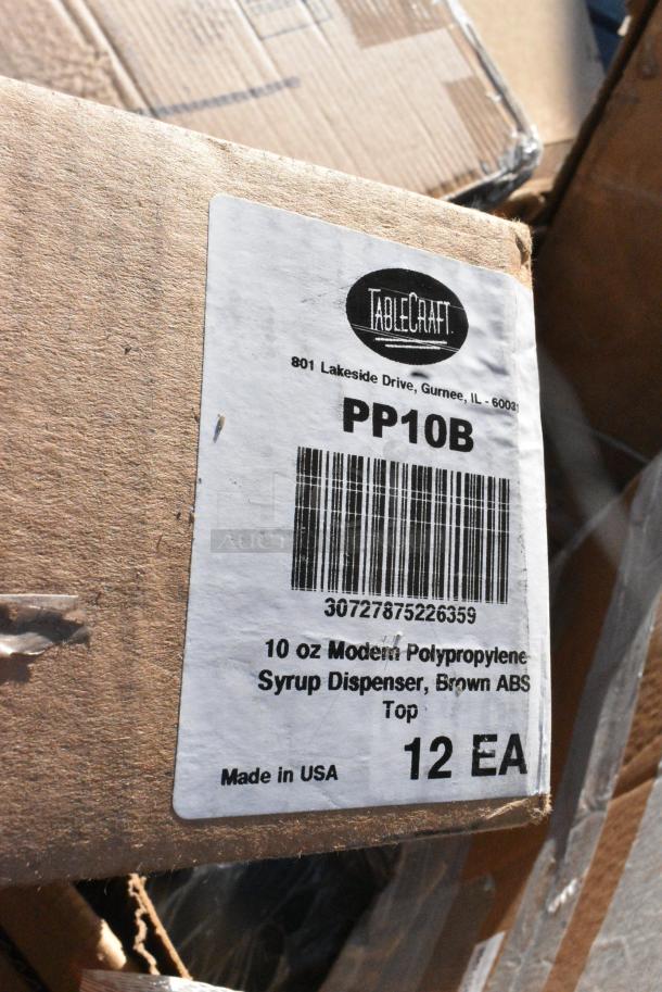 BRAND NEW SCRATCH AND DENT! Box of 12 TableCraft PP10B 10 oz. Polypropylene Syrup Dispenser with Brown ABS Top - Image 3 of 3