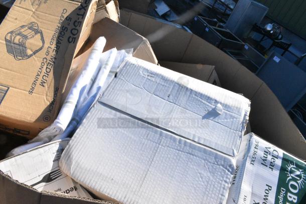 40 BRAND NEW SCRATCH AND DENT! Items Including 130BFORKWP Choice Individually Wrapped Medium Weight Black Polypropylene Plastic Fork - 1000/Case, 500MF993W1C Choice 9" x 9" x 3" 1-Compartment Microwaveable White Mineral-Filled Plastic Hinged Take-Out Container - 150/Case, 760TD24 Customizable Clear Cold Cups, 160SOUP26WPA Containers, 394365XL Powder-Free vinyl gloves, 612FS1116 Choice Full Size Foil Steam Table Pan Shallow 1 11/16" Depth - 50/Case, 50012DWPLAKR EcoChoice 12 oz. Smooth Double Wall Kraft Compostable Paper Hot Cup - 500/Case, 612FFL1230 Choice Foil Steam Table Pan Lid - Full Size - 50/Case. 40 Times Your Bid! - Image 3 of 15