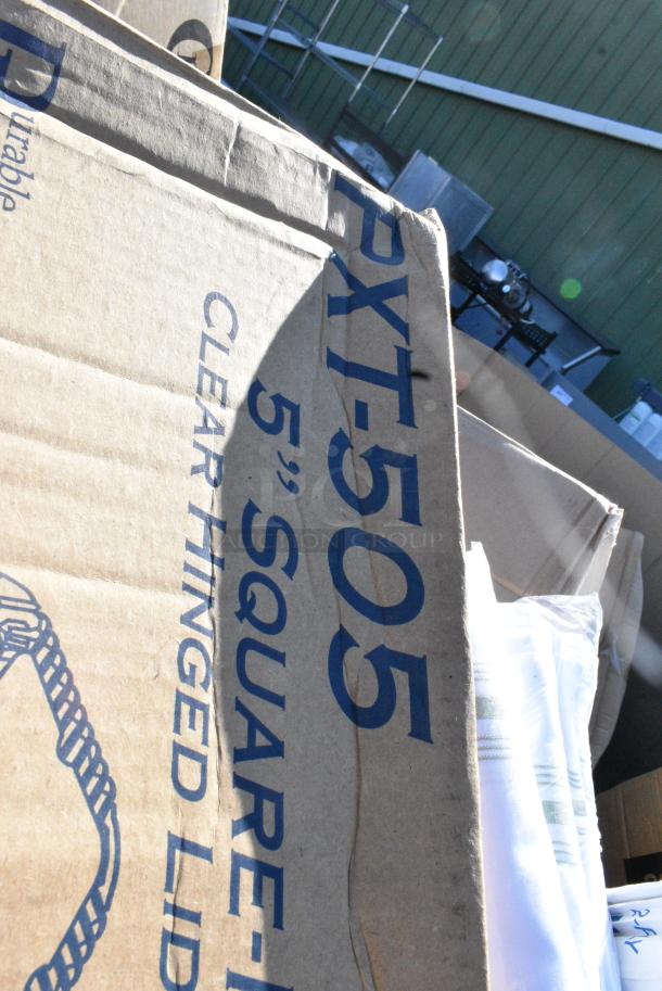 40 BRAND NEW SCRATCH AND DENT! Items Including 130BFORKWP Choice Individually Wrapped Medium Weight Black Polypropylene Plastic Fork - 1000/Case, 500MF993W1C Choice 9" x 9" x 3" 1-Compartment Microwaveable White Mineral-Filled Plastic Hinged Take-Out Container - 150/Case, 760TD24 Customizable Clear Cold Cups, 160SOUP26WPA Containers, 394365XL Powder-Free vinyl gloves, 612FS1116 Choice Full Size Foil Steam Table Pan Shallow 1 11/16" Depth - 50/Case, 50012DWPLAKR EcoChoice 12 oz. Smooth Double Wall Kraft Compostable Paper Hot Cup - 500/Case, 612FFL1230 Choice Foil Steam Table Pan Lid - Full Size - 50/Case. 40 Times Your Bid! - Image 5 of 15