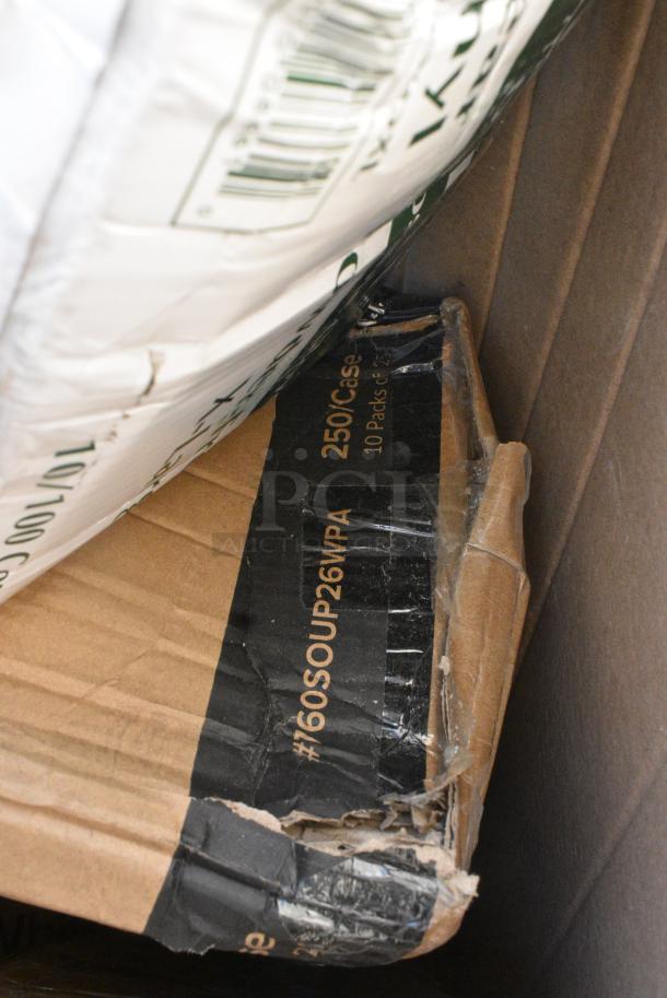 40 BRAND NEW SCRATCH AND DENT! Items Including 130BFORKWP Choice Individually Wrapped Medium Weight Black Polypropylene Plastic Fork - 1000/Case, 500MF993W1C Choice 9" x 9" x 3" 1-Compartment Microwaveable White Mineral-Filled Plastic Hinged Take-Out Container - 150/Case, 760TD24 Customizable Clear Cold Cups, 160SOUP26WPA Containers, 394365XL Powder-Free vinyl gloves, 612FS1116 Choice Full Size Foil Steam Table Pan Shallow 1 11/16" Depth - 50/Case, 50012DWPLAKR EcoChoice 12 oz. Smooth Double Wall Kraft Compostable Paper Hot Cup - 500/Case, 612FFL1230 Choice Foil Steam Table Pan Lid - Full Size - 50/Case. 40 Times Your Bid! - Image 10 of 15