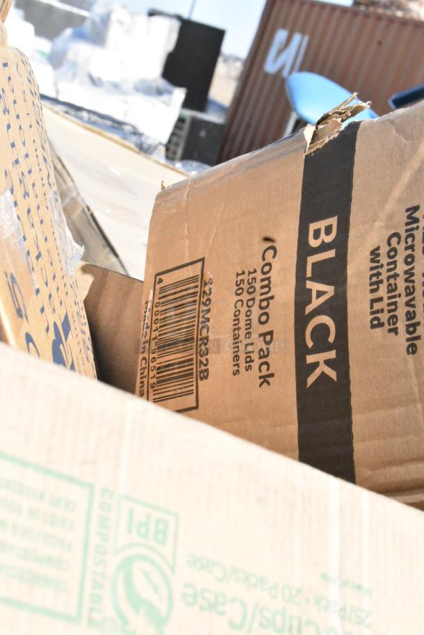 40 BRAND NEW SCRATCH AND DENT! Items Including 130BFORKWP Choice Individually Wrapped Medium Weight Black Polypropylene Plastic Fork - 1000/Case, 500MF993W1C Choice 9" x 9" x 3" 1-Compartment Microwaveable White Mineral-Filled Plastic Hinged Take-Out Container - 150/Case, 760TD24 Customizable Clear Cold Cups, 160SOUP26WPA Containers, 394365XL Powder-Free vinyl gloves, 612FS1116 Choice Full Size Foil Steam Table Pan Shallow 1 11/16" Depth - 50/Case, 50012DWPLAKR EcoChoice 12 oz. Smooth Double Wall Kraft Compostable Paper Hot Cup - 500/Case, 612FFL1230 Choice Foil Steam Table Pan Lid - Full Size - 50/Case. 40 Times Your Bid! - Image 15 of 15