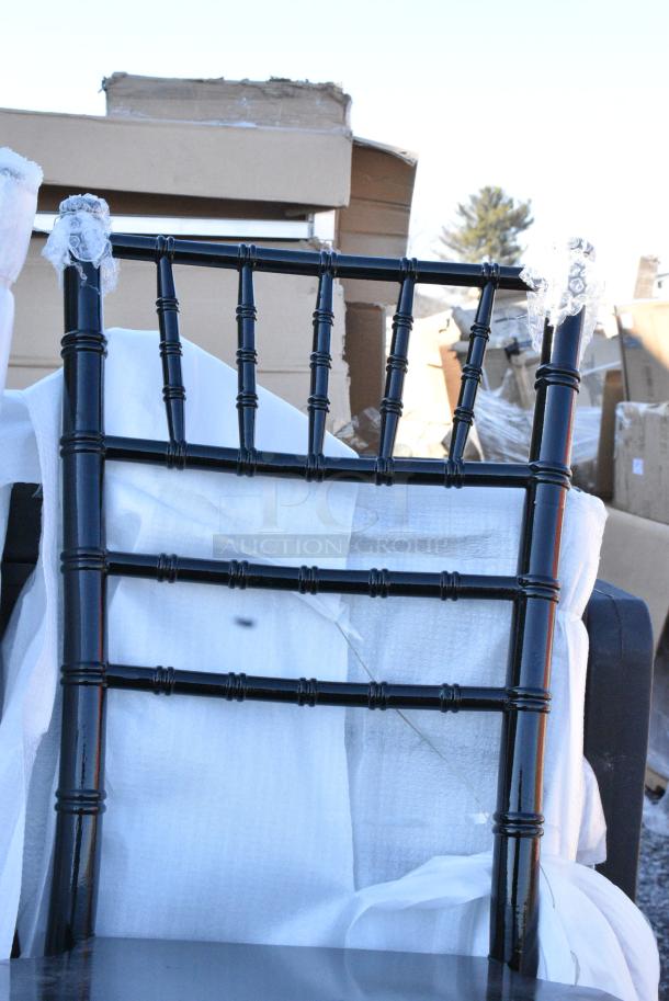 8 BRAND NEW SCRATCH AND DENT! Black Finish Chiavari Chairs. 8 Times Your Bid! May Be Missing Pieces. - Image 3 of 4
