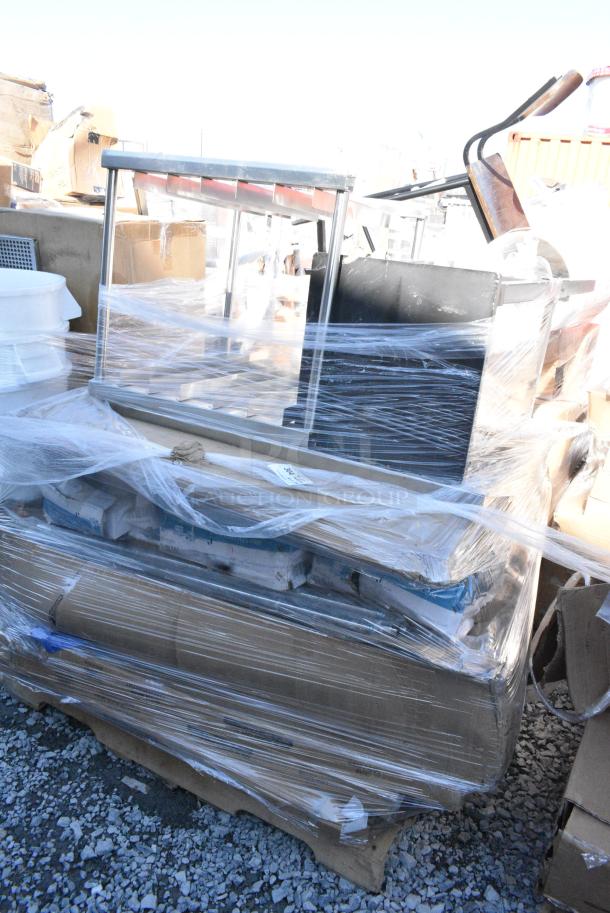 10 BRAND NEW SCRATCH AND DENT! Items Including 92246320 Choice Deluxe 8 Qt. Full Size Gold Accent Chafer, 3493636ANTGY Lancaster Table &amp; Seating Industrial 36" x 36" Solid Wood Live Edge Table Top with Slate Gray Finish, Canarm FANBOS 120" Black Variable Speed Industrial Indoor Ceiling Fan CP120BK - 20693 CFM, 69 RPM, 120V, 1 Phase. 10 Times Your Bid! May Be Missing Pieces. - Image 1 of 8