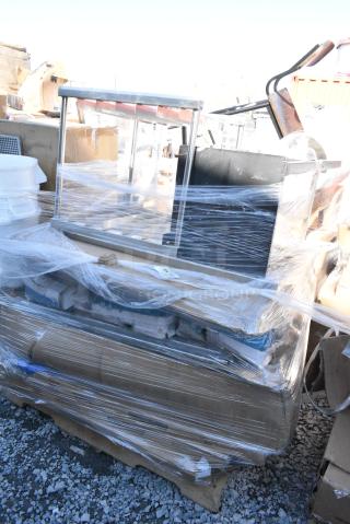 10 BRAND NEW SCRATCH AND DENT! Items Including 92246320 Choice Deluxe 8 Qt. Full Size Gold Accent Chafer, 3493636ANTGY Lancaster Table &amp; Seating Industrial 36" x 36" Solid Wood Live Edge Table Top with Slate Gray Finish, Canarm FANBOS 120" Black Variable Speed Industrial Indoor Ceiling Fan CP120BK - 20693 CFM, 69 RPM, 120V, 1 Phase. 10 Times Your Bid! May Be Missing Pieces.