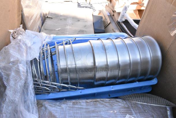 25 BRAND NEW SCRATCH AND DENT! Items Including 5 475TCRND20WH Lavex 20 Gallon White Round Commercial Trash Can, 600GRSU2324 Regency Stainless Steel Corrugated Top Glass Rack Storage Unit - 23" x 24", Stainless Steel Cylindrical Drop In Bins. 25 Times Your Bid! May Be Missing Pieces. - Image 6 of 6