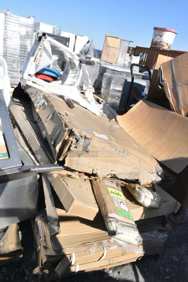 10 BRAND NEW SCRATCH AND DENT! Items Including 3493096ANTWA Lancaster Table & Seating Industrial 30" x 96" Solid Wood Live Edge Table Top with Rustic Walnut Finish, 600TSB3048S Regency 30" x 48" 16-Gauge Stainless Steel Commercial Work Table with 4" Backsplash and Undershelf, 600TSB3072S Regency 30" x 72" 16-Gauge Stainless Steel Commercial Work Table with 4" Backsplash and Undershelf. 10 Times Your Bid! May Be Missing Pieces. - Image 1 of 5