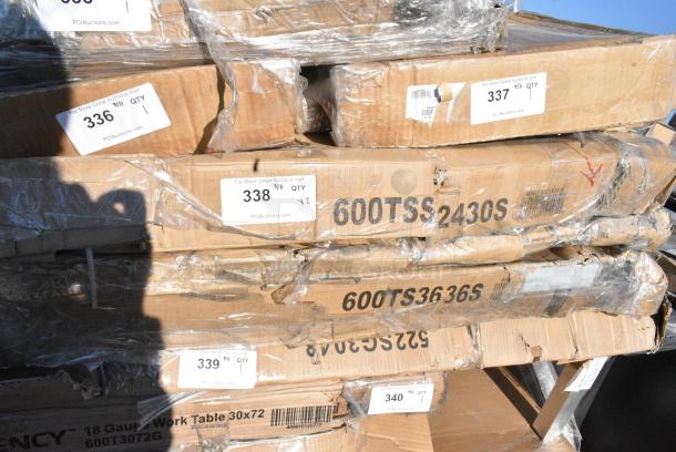 2 BRAND NEW SCRATCH AND DENT! Items Including 600TSS2430S Regency Spec Line 24" x 30" 14 Gauge Stainless Steel Commercial Work Table with Undershelf and 600TS3636S Regency 36" x 36" 16 Gauge Stainless Steel Commercial Work Table with Undershelf. 2 Times Your Bid! May Be Missing Pieces. - Image 1 of 2