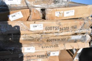 2 BRAND NEW SCRATCH AND DENT! Items Including 600TSS2430S Regency Spec Line 24" x 30" 14 Gauge Stainless Steel Commercial Work Table with Undershelf and 600TS3636S Regency 36" x 36" 16 Gauge Stainless Steel Commercial Work Table with Undershelf. 2 Times Your Bid! May Be Missing Pieces.
