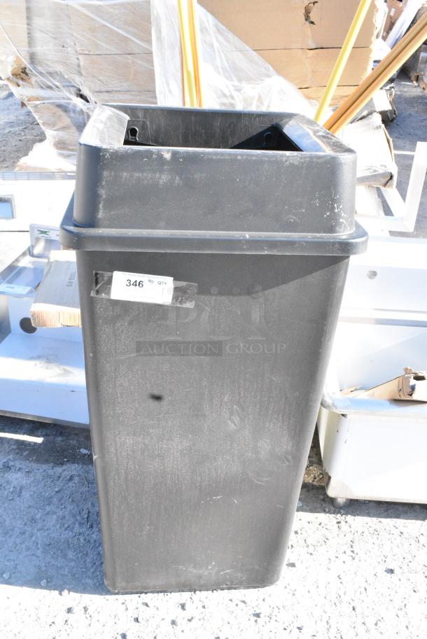 BRAND NEW SCRATCH AND DENT! Lavex 475SQ50BK 50 Gallon Black Square Trash Can w/ Lavex 475SQLD35BK 35 / 50 Gallon Black Square Trash Can Swing Lid - Image 1 of 4