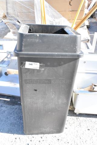 BRAND NEW SCRATCH AND DENT! Lavex 475SQ50BK 50 Gallon Black Square Trash Can w/ Lavex 475SQLD35BK 35 / 50 Gallon Black Square Trash Can Swing Lid
