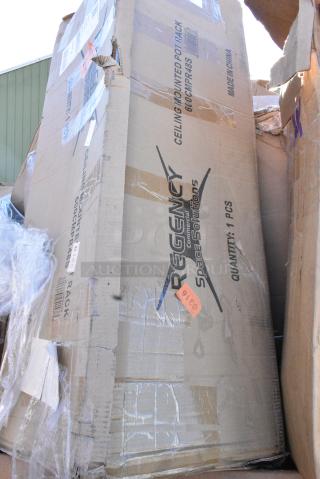 BRAND NEW SCRATCH AND DENT! Regency 600CMPR48S Stainless Steel Ceiling-Mounted Pot Rack with 12 Double Prong Hooks - 48". May Be Missing Pieces.