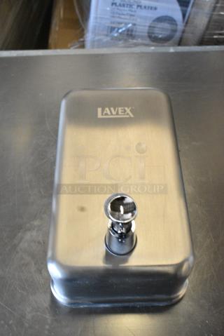 9 BRAND NEW SCRATCH AND DENT! 712SSSD40VL Lavex 40 fl. oz. (1,200 mL) Stainless Steel Manual Surface-Mounted Vertical Liquid Soap Dispenser. 9 Times Your Bid!