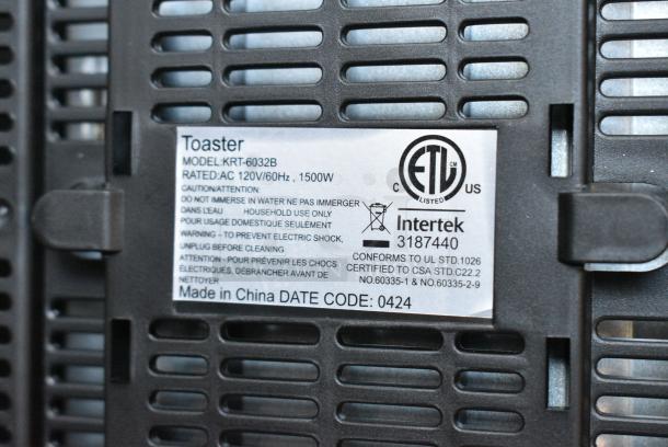 BRAND NEW SCRATCH AND DENT! Dowylik KRT-6032B 2 Slot Toaster. 120 Volts, 1 Phase. - Image 6 of 6