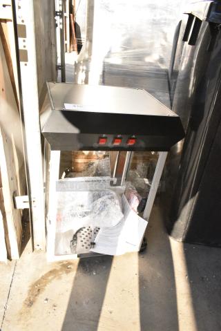 BRAND NEW SCRATCH AND DENT! Galaxy 177POP8 8 oz. Black Popcorn Machine / Popper. See Pictures for Broken Glass. 120 Volts, 1 Phase. Tested and Working!