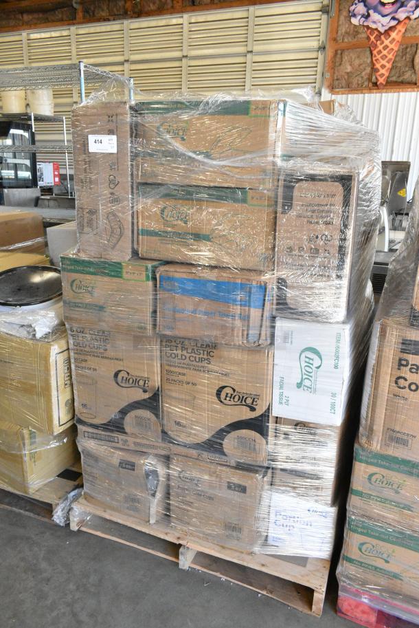 27 BRAND NEW SCRATCH AND DENT! Items Including 395TO991 EcoChoice 9" x 9" x 3" Compostable No PFAS Added Bamboo / Bagasse 1 Compartment Take-Out Box - 200/Case, 500CC16 Choice Clear PET Customizable Plastic Cold Cup - 16 oz. - 1000/Case, 500TW5 Choice 5 oz. Translucent Thin Wall Plastic Cold Cup - 2500/Case, 612558PCO Choice 8" Round Standard Weight Foil Take-Out Pan with Dome Lid - 200/Case. 27 Times Your Bid! - Image 2 of 8