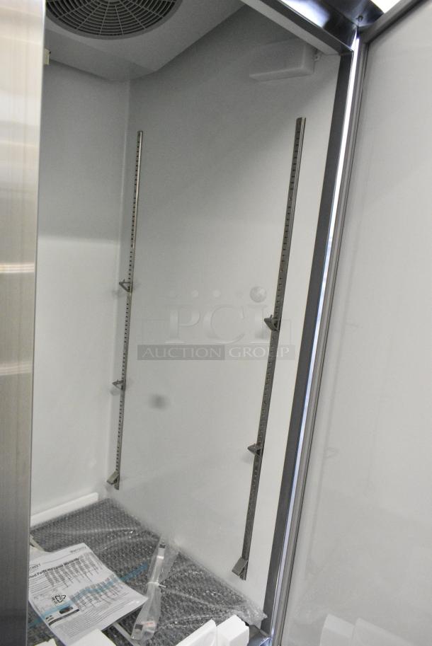 BRAND NEW SCRATCH AND DENT! 2024 Mainstreet 829BMR23R Stainless Steel Commercial Single Door Reach In Cooler w/ Poly Coated Racks on Commercial Casters. 115 Volts, 1 Phase. Tested and Working! - Image 5 of 7