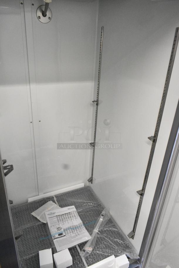BRAND NEW SCRATCH AND DENT! 2024 Mainstreet 829BMR23R Stainless Steel Commercial Single Door Reach In Cooler w/ Poly Coated Racks on Commercial Casters. 115 Volts, 1 Phase. Tested and Working! - Image 6 of 7