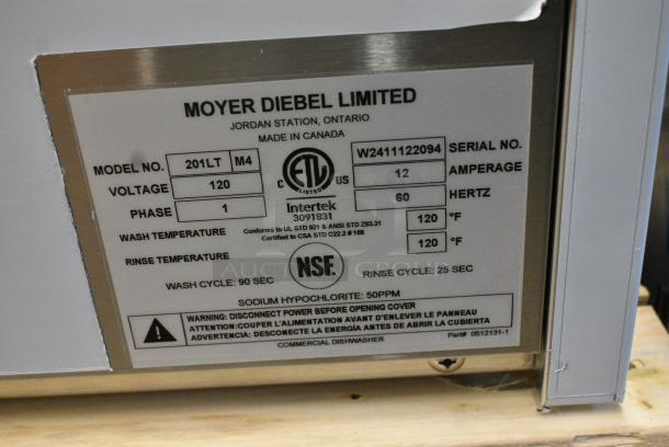 BRAND NEW SCRATCH AND DENT! 2024 Moyer Diebel 201LT Stainless Steel Commercial Undercounter Low Temperature Dishwashing Machine. 120 Volts, 1 Phase. - Image 9 of 9