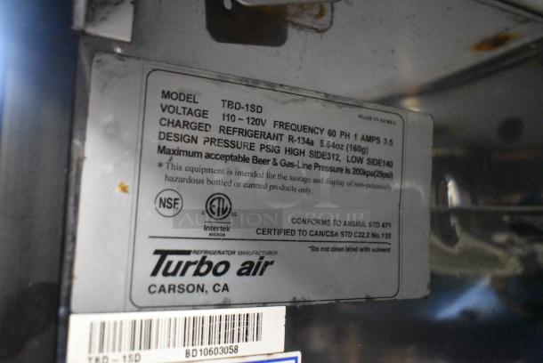 Turbo Air TBD-1SD Stainless Steel Commercial Single Door Undercounter Cooler on Commercial Casters. 115 Volts, 1 Phase. Tested and Powers On But Does Not Get Cold - Image 6 of 6