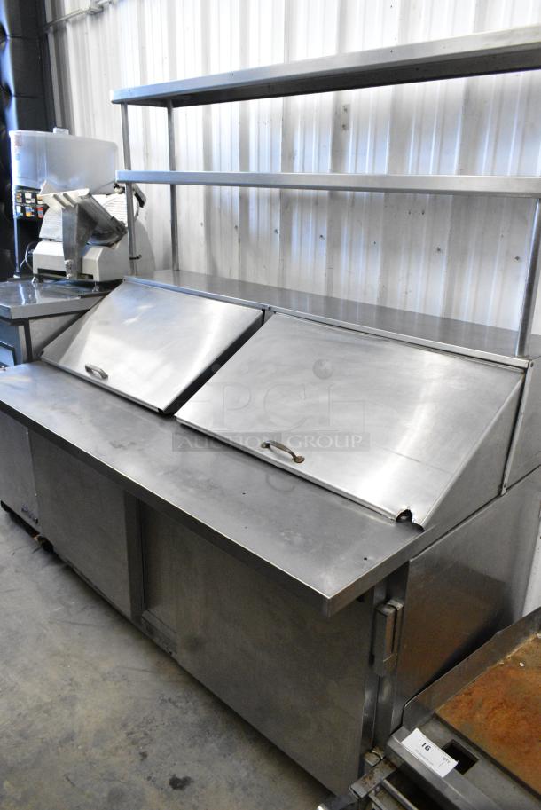 Beverage Air SUB60/240 Stainless Steel Commercial Sandwich Salad Prep Table Bain Marie Mega Top w/ 2 Tier Over Shelf on Commercial Casters. 115 Volts, 1 Phase. Tested and Powers On But Does Not Get Cold - Image 1 of 9