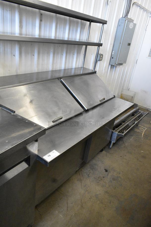 Beverage Air SUB60/240 Stainless Steel Commercial Sandwich Salad Prep Table Bain Marie Mega Top w/ 2 Tier Over Shelf on Commercial Casters. 115 Volts, 1 Phase. Tested and Powers On But Does Not Get Cold - Image 2 of 9