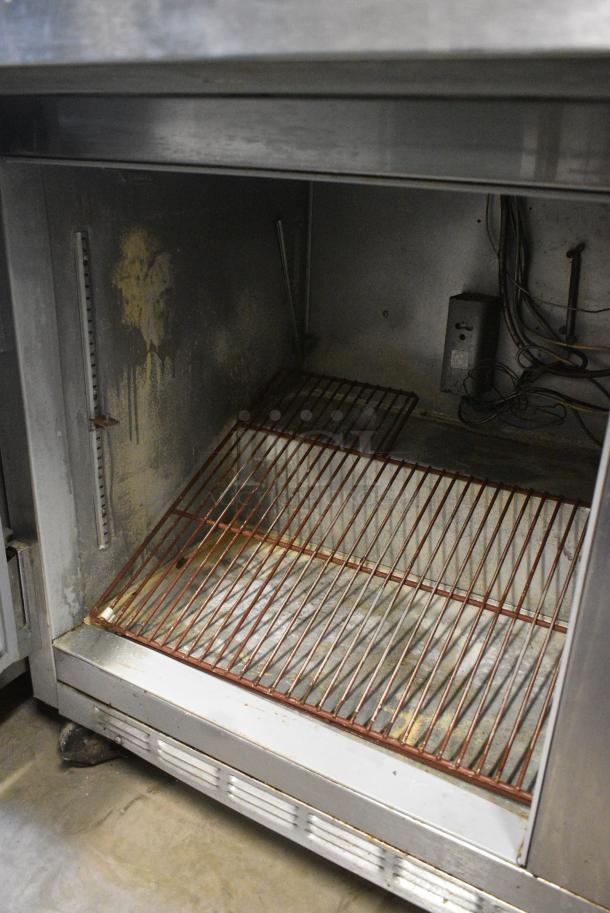 Beverage Air SUB60/240 Stainless Steel Commercial Sandwich Salad Prep Table Bain Marie Mega Top w/ 2 Tier Over Shelf on Commercial Casters. 115 Volts, 1 Phase. Tested and Powers On But Does Not Get Cold - Image 7 of 9