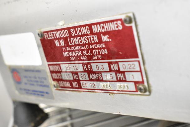 Fleetwood EF12 Stainless Steel Commercial Countertop Meat Slicer w/ Blade Sharpener. 115 Volts, 1 Phase. Tested and Working! - Image 6 of 6