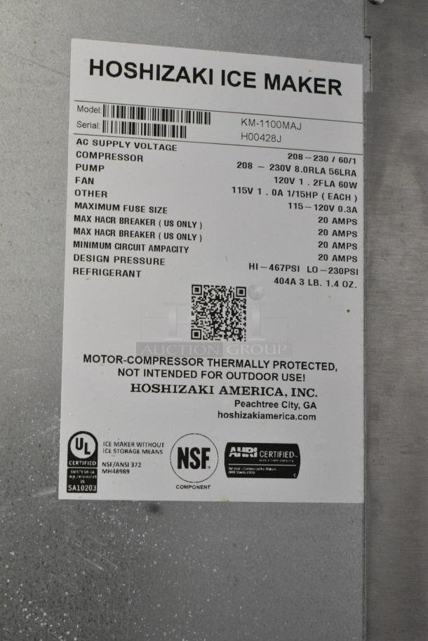 Hoshizaki KM-1100MAJ Stainless Steel Commercial Ice Head on Commercial Ice Bin. 208-230 Volts, 1 Phase. - Image 7 of 7