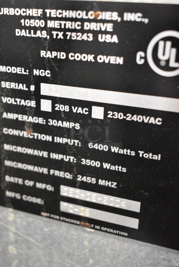 Turbochef NGC Stainless Steel Commercial Countertop Electric Powered Rapid Cook Oven. 208-240 Volts, 1 Phase. - Image 7 of 7