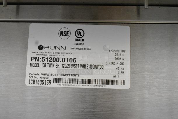 2019 Bunn ICB TWIN SH Stainless Steel Commercial Countertop Double Coffee Machine w/ Hot Water Dispenser and 2 Satellite Servers. 120/208 Volts, 1 Phase. - Image 11 of 14