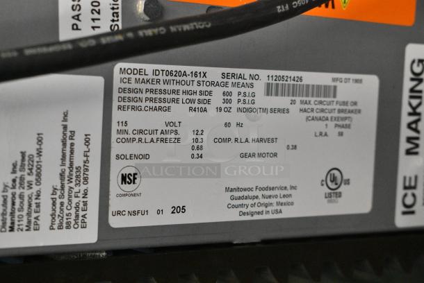 2019 Manitowoc IDT0620A-161X Stainless Steel Commercial Ice Machine Head. 115 Volts, 1 Phase. - Image 4 of 4