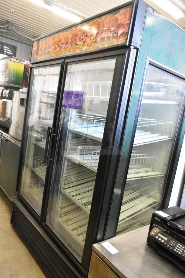 True GEM-49 Metal Commercial 2 Door Reach In Cooler Merchandiser w/ Poly Coated Racks and Drink Sliders. 115 Volts, 1 Phase. Tested and Working! - Image 1 of 6