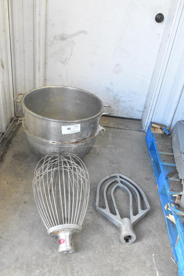 3 Items; Metal Commercial Mixing Bowl, 80 Quart Whisk and 60 Quart Paddle Attachment. 3 Times Your Bid! - Image 1 of 8