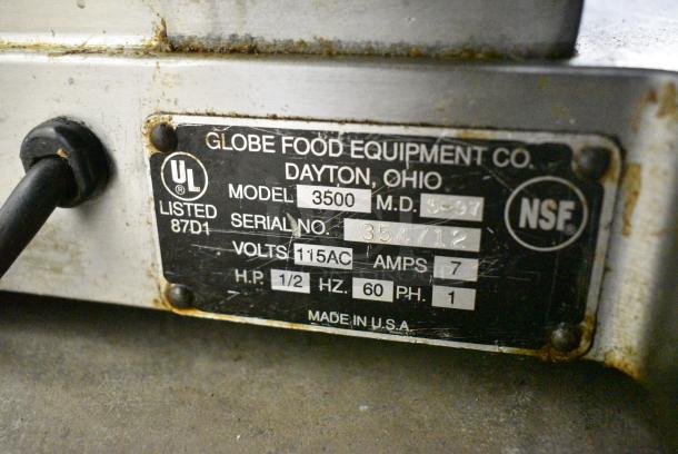 Globe 3500 Metal Commercial Countertop Meat Slicer w/ Blade Sharpener. 115 Volts, 1 Phase. Tested and Working! - Image 7 of 7
