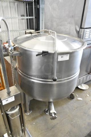 Cleveland KGL-60 Stainless Steel Commercial Floor Style Natural Gas Powered 60 Gallon Stationary 2/3 Steam Jacketed Kettle. 190,000 BTU.