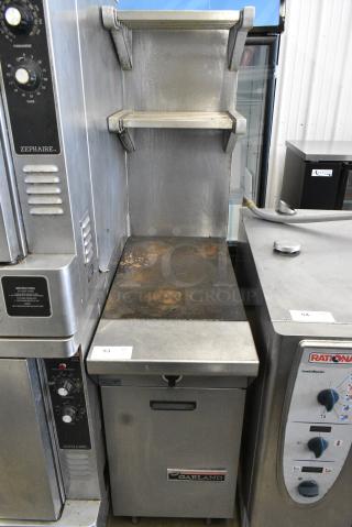 Garland M6S Stainless Steel Commercial Natural Gas Powered Flat Top Griddle w/ 2 Tier Over Shelf on Commercial Casters.