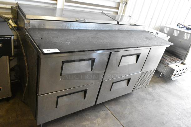 True TPP-67D-4 Stainless Steel Commercial Pizza Prep Table w/ 4 Drawers on Commercial Casters. 115 Volts, 1 Phase. Tested and Working! - Image 1 of 11