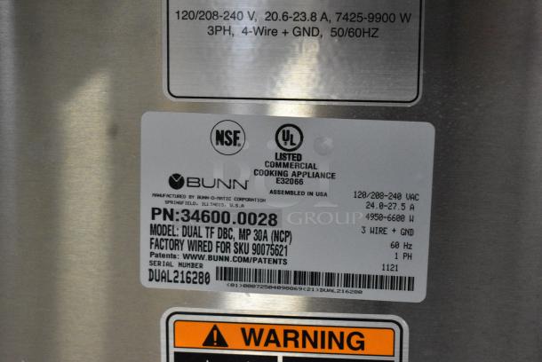 2021 Bunn DUAL TF DBC Stainless Steel Commercial Countertop Double Coffee Machine. 120/208-240 Volts, 1 Phase. - Image 8 of 9