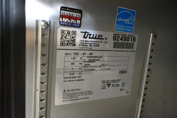 2017 True TUC-24-HC Stainless Steel Commercial Single Door Undercounter Cooler. 115 Volts, 1 Phase. Tested and Working! - Image 5 of 5