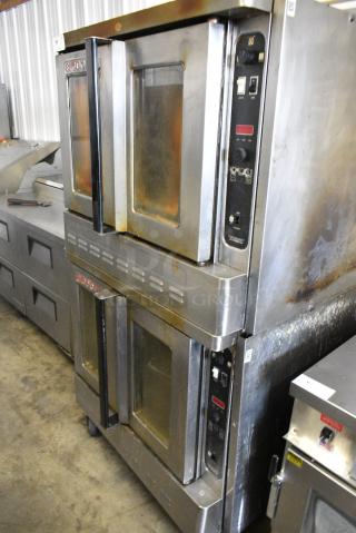 2 Blodgett Stainless Steel Commercial Natural Gas Powered Full Size Convection Ovens w/ View Through Doors, Metal Oven Racks on Commercial Casters. 2 Times Your Bid!