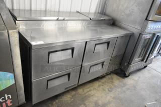 2018 True TPP-67D-4 Stainless Steel Commercial Pizza Prep Table w/ 4 Drawers on Commercial Casters. 115 Volts, 1 Phase. Tested and Powers On But Does Not Get Cold