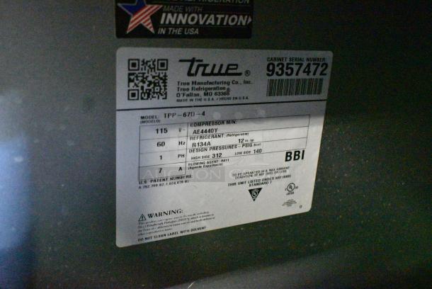 2018 True TPP-67D-4 Stainless Steel Commercial Pizza Prep Table w/ 4 Drawers on Commercial Casters. 115 Volts, 1 Phase. Tested and Powers On But Does Not Get Cold - Image 10 of 10